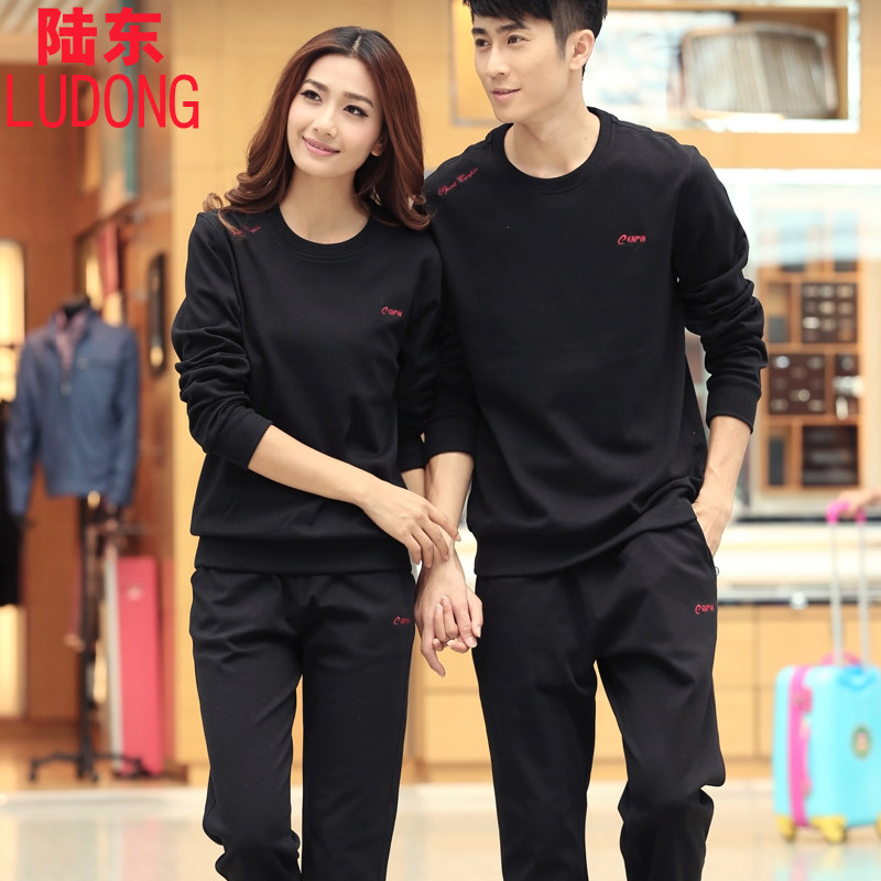 Spring and autumn lovers thick T-shirt round collar cotton casual sportswear suit men and women big size sports suit long sleeve sportswear suit