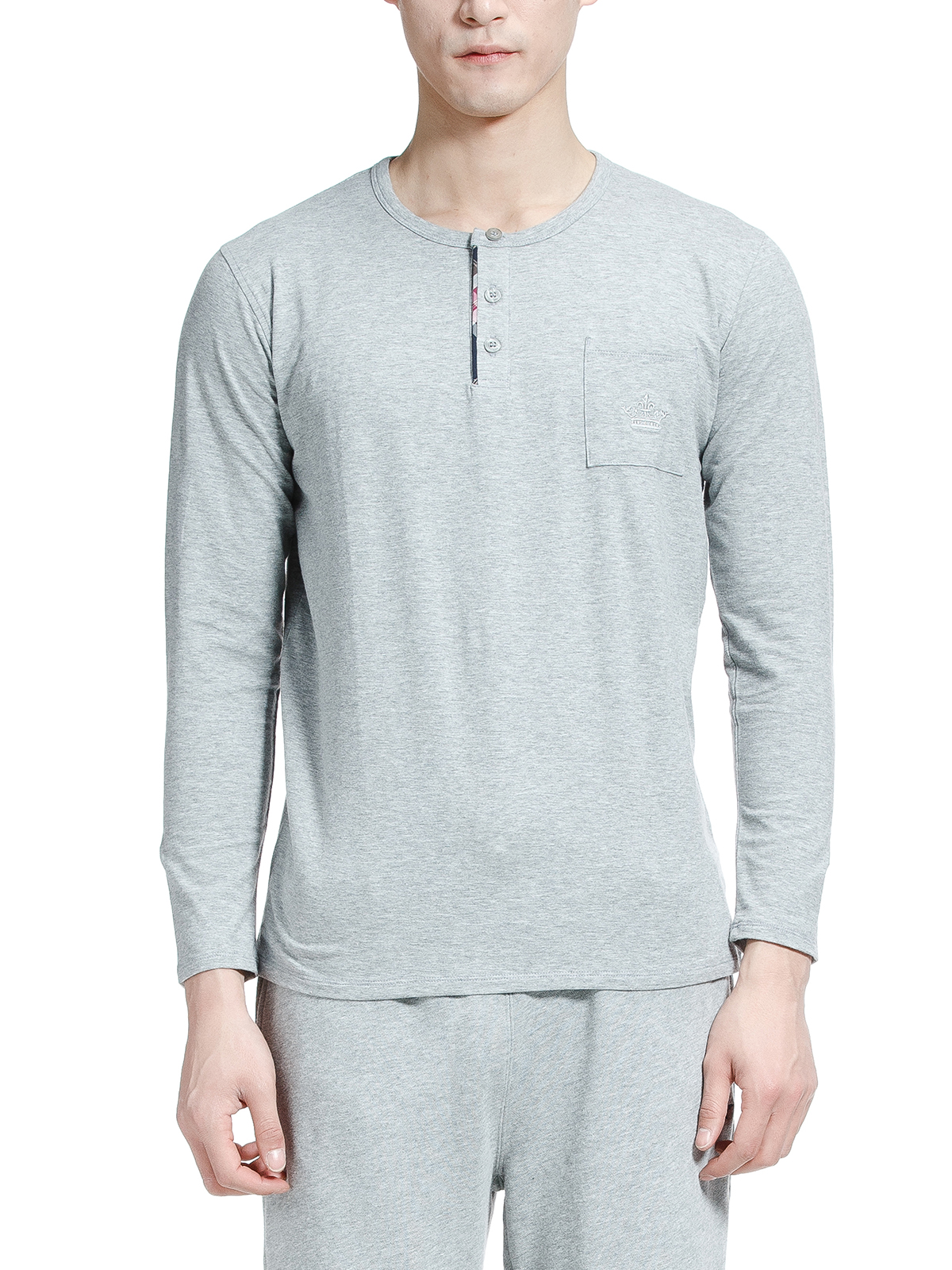 ROYAL VELVET|灰色纽扣开领男款长袖上衣