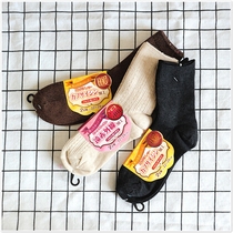 Autumn and winter socks childrens cotton middle tube cotton loose mouth pile stockings womens plain color far red outer thread warm socks