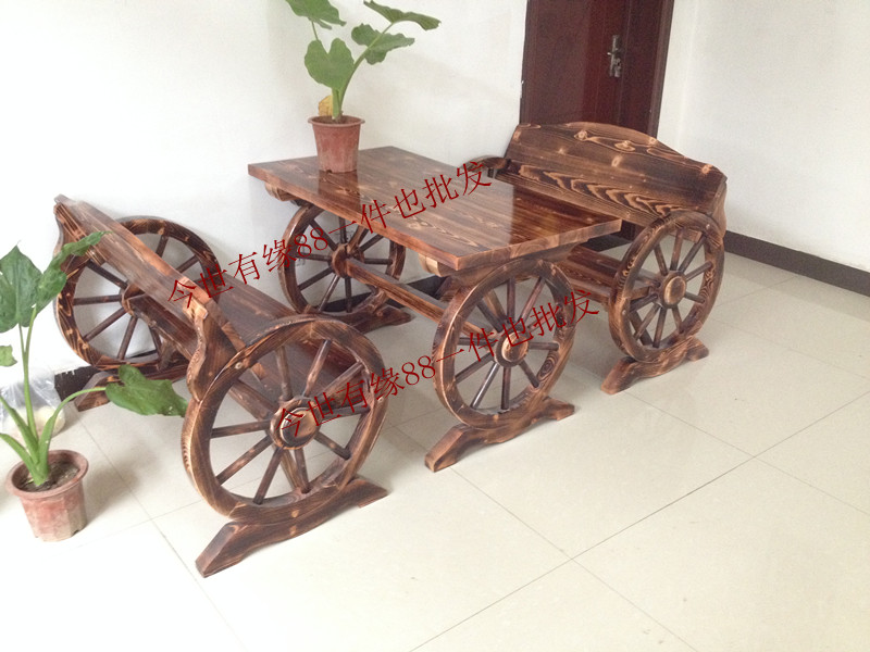 Solid wood carbonized anticorrosive wood wheel seat barbecue bar hotel dining table and chair color table table and tea table