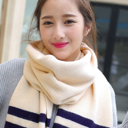 Autumn and Winter Korean Style Striped Knitted Imitation Cashmere Long Warm Shawl Scarf for Men and Women, Thickened for Cold Protection Wj31