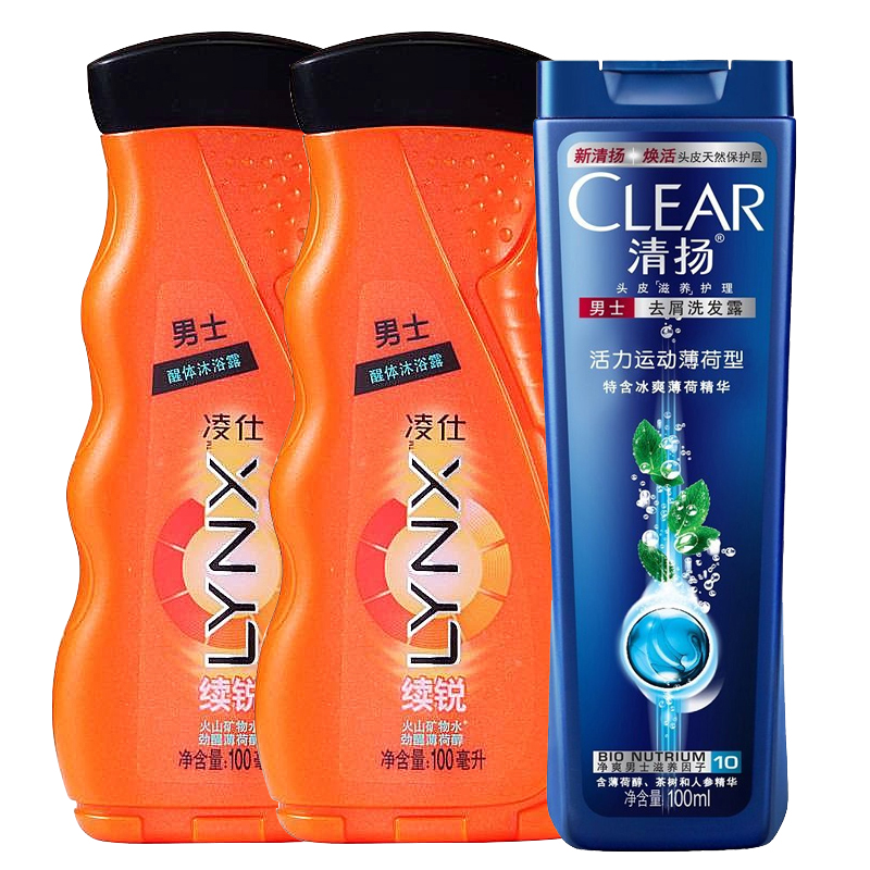 凌仕醒体沐浴露续锐100ml*2瓶+清扬活力运动薄荷洗发水100ml