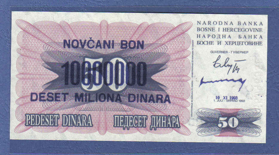 BiH 1993 10 million dinars 10000000 dinars converted from 50 dinars to the real picture UNC
