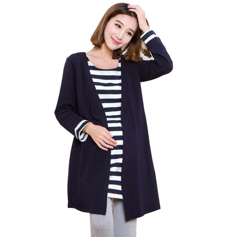 Pregnancy woman dress spring loaded with overweight pregnant woman jacket long sleeve blouse for pregnant woman medium long version foreign dress thin pure cotton