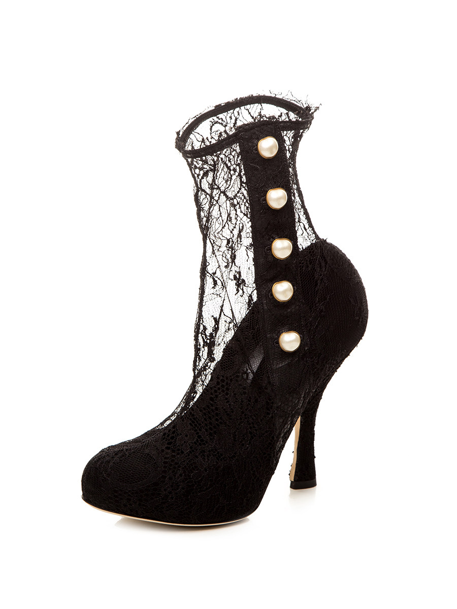 Dolce&Gabbana 黑色拼接蕾丝珍珠饰高跟鞋