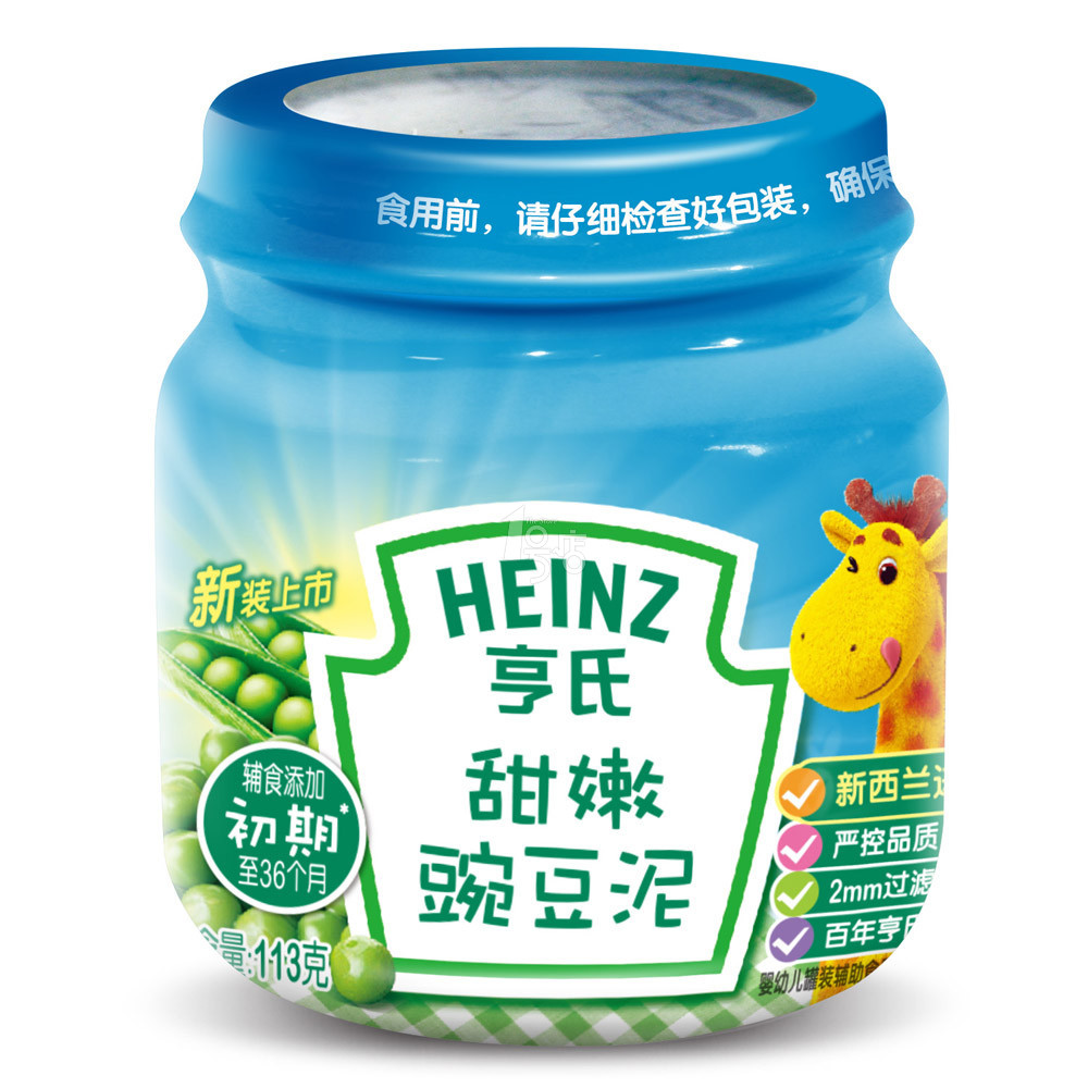 Heinz/亨氏 甜嫩豌豆泥 1段辅食初期-36个月 113g/瓶
