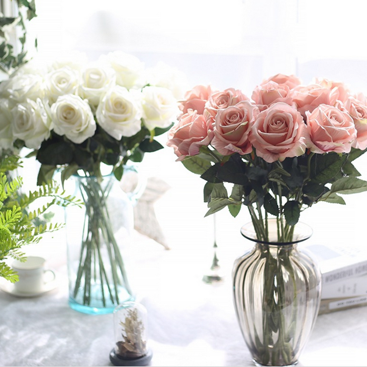 Single simulation rose fake flower set High-end living room table decoration flowers dried flower bouquet decoration Floral art