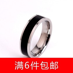 6mm wide ring titanium steel high-end black strip flat plate couple black oil dripping ວົງສະແຕນເລດ