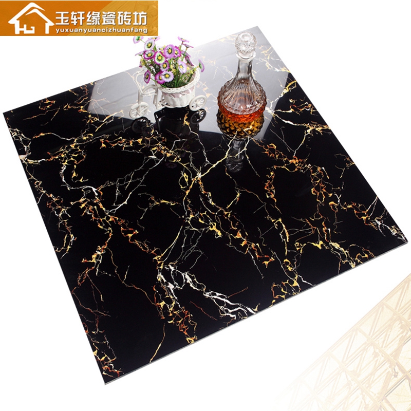 Foshan tile 800X800 living room floor tile full glazed floor tile anti-slip throw glazed brick living room wall brick black gold flower