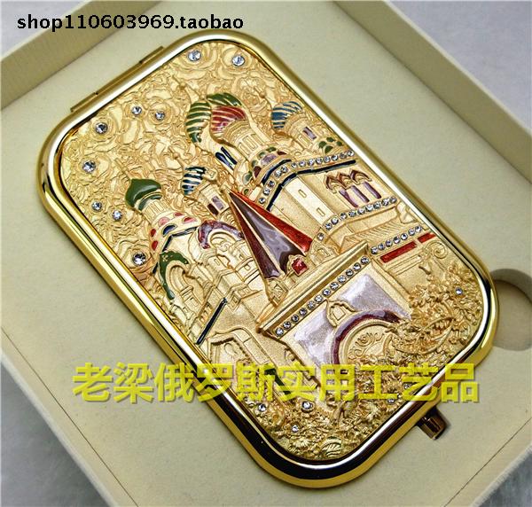 Z3 special price Russian tin metal double-sided folded make-up mirror rectangular large inlaid diamond gold sky castle-Taobao