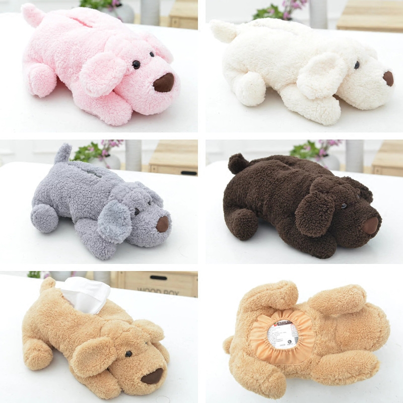 Cartoon plush cloth art on-board paper towel box set of cute teddy pooch removable toilet paper cover drum toilet paper towels box