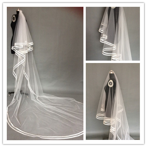 (Kitty) new bride wedding 3-meter overlong trailing head yarn double satin-wrapped side princess head yarn