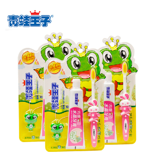 青蛙王子妙奇娃儿童超值组合 软毛护齿牙刷+水晶牙膏50g 防蛀护龈