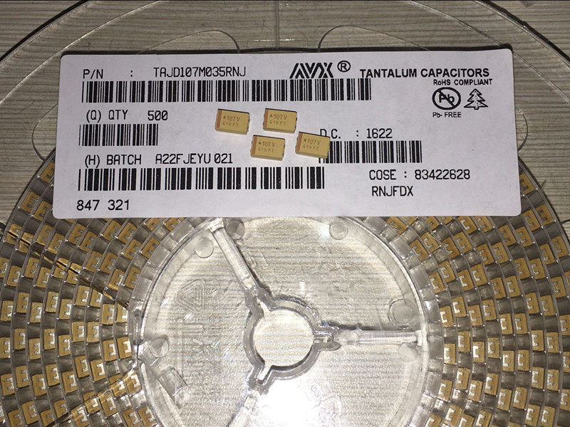Tantalum capacitive TAJD107K035RNJ 100UF 35V 2917 7343 7343 D type 107V