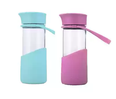 MIGO children transparent glass water cup set 0 32L * 2 portable filter glass bottle sports beverage cup with lid