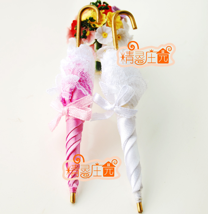 [1:12 Dollhouse Mini Furniture DOLLHOUSE Miniature OB11] Pink/White Lace/Black Umbrella
