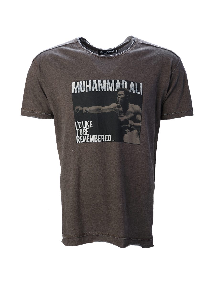 Dolce&Gabbana 灰棕色圆领人像字母短袖T恤