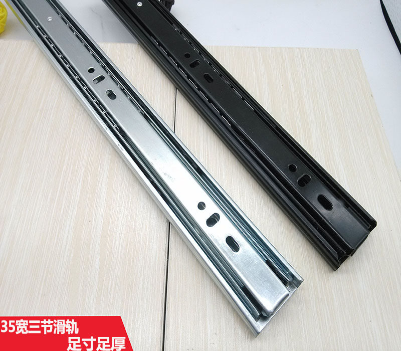 Special price drawer slide rail 35mm width three-section rail steel drawer furniture bottom fitting side mounted ball bearing track black and white zinc