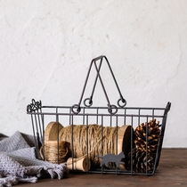 Retro creative wrought iron black cat portable storage basket desktop storage basket fruit basket zakka Japanese home groceries