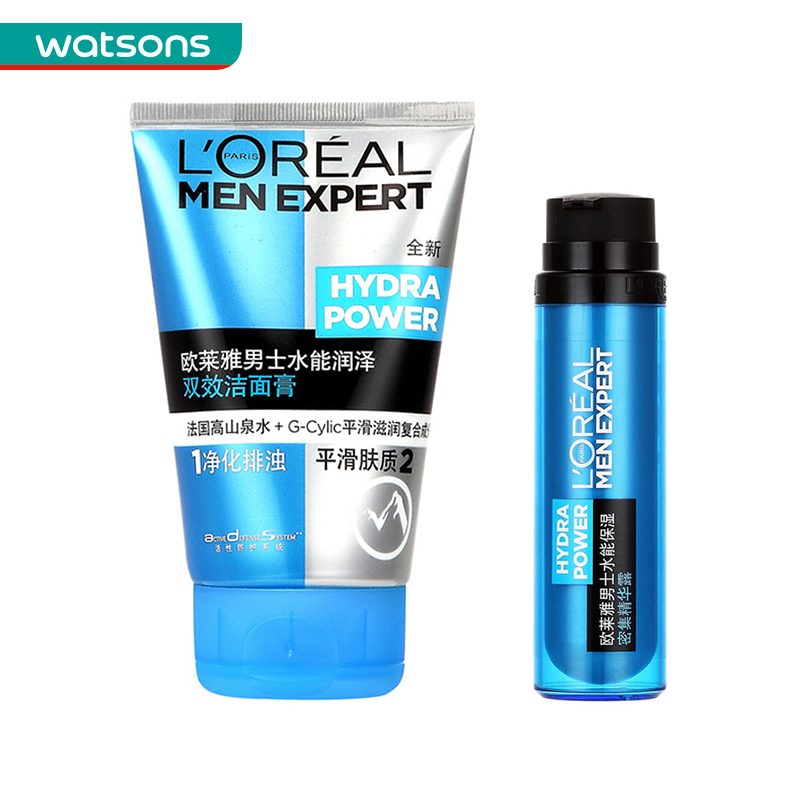 【屈臣氏】套装 欧莱雅男士水能保湿密集精华露50ml+洁面膏100ml