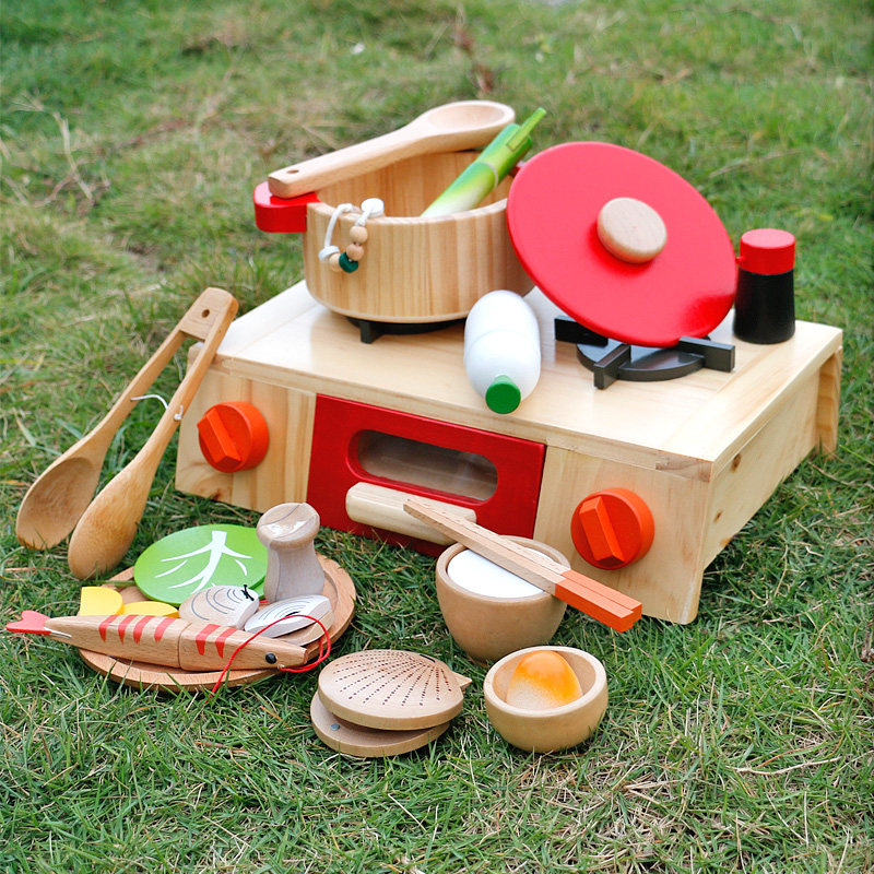 Oversized wooden box magnetic vegetables and fruits cut to see Le Seafood Pan wooden children's home kitchen toys