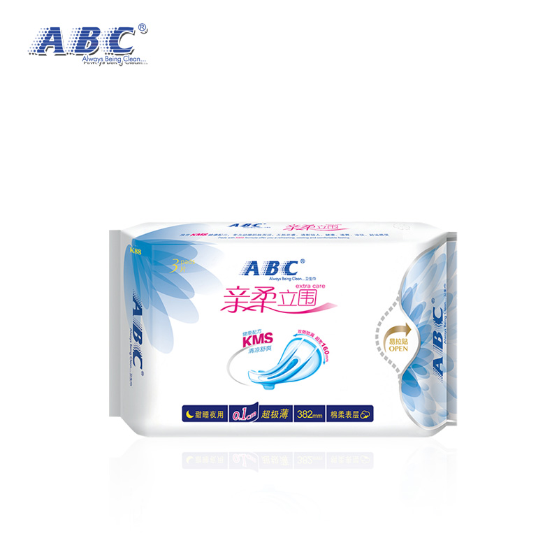 ABC卫生巾亲柔立围超长382cm甜睡夜用超级薄棉柔透气3片
