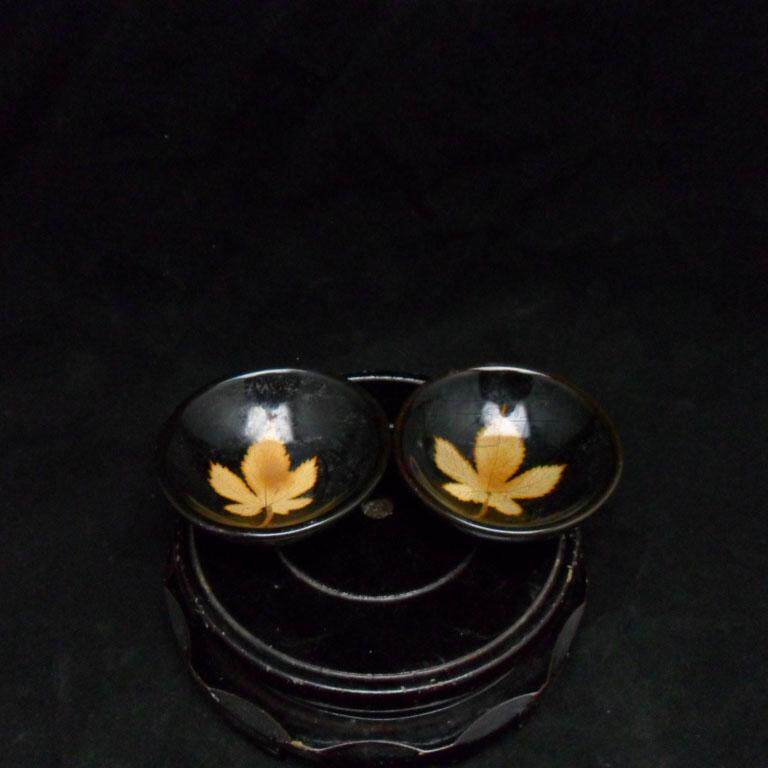 宋代吉州窯黑釉木葉紋盞 古玩茶碗 直徑15cm T2417