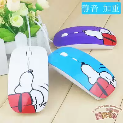 Snoopy silent wired mouse cute cartoon girl Silent Mouse laptop desktop computer USB photoelectric