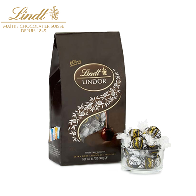 瑞士莲黑巧克力Lindt松露软心球分享装60%CC75粒900g喜糖美国进口