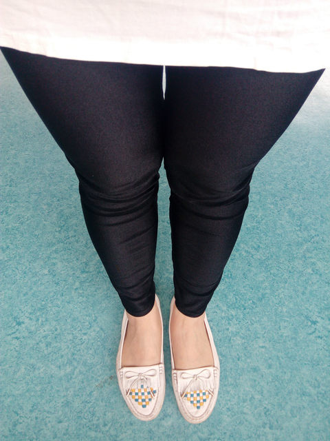 Korean style glossy slim fat girl stretch-foot pants
