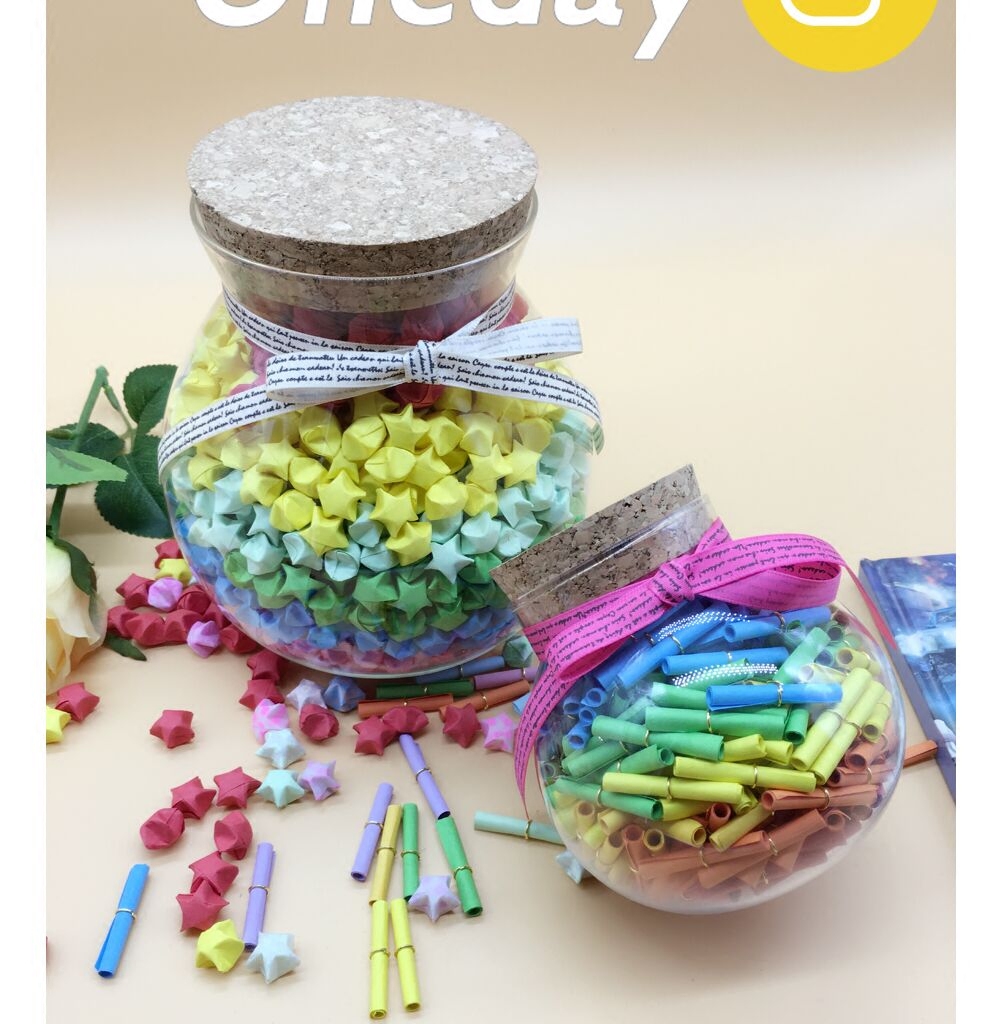 Pure handmade blowing ultra transparent round ball glass bottle stopper sealing tank 365 Stars Bottle of Thousand Paper Cranes