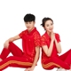 Jinguan 2018 mới nhảy vuông thể thao nửa tay thể thao nhóm dịch vụ mua quần áo ngắn tay thể thao phù hợp với nữ màu đỏ - Thể thao sau đồ bộ the thao nữ quần ngắn Thể thao sau