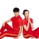 Jinguan 2018 mới nhảy vuông thể thao nửa tay thể thao nhóm dịch vụ mua quần áo ngắn tay thể thao phù hợp với nữ màu đỏ - Thể thao sau