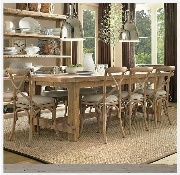 American rustic solid wood oak dining table French antique old oak dining table European dining table cafe dining table and chairs
