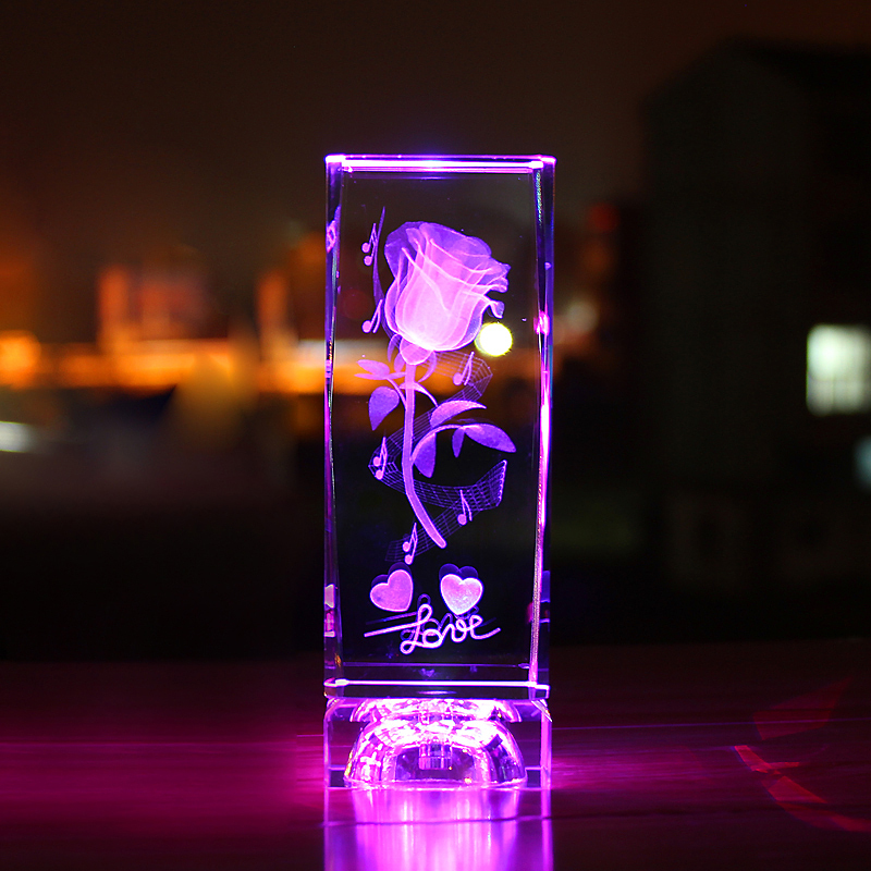 Crystal Rose Creative Luminous Ornament with Engraving Birthday Gift for Men to Give to Female Friends, Wife, Valentine's Day Gift Crystal Rose Creative Luminous Ornament with Engraving Birthday Gift for Men to Give to Female Friends, Wife, Valentine's Day Gift