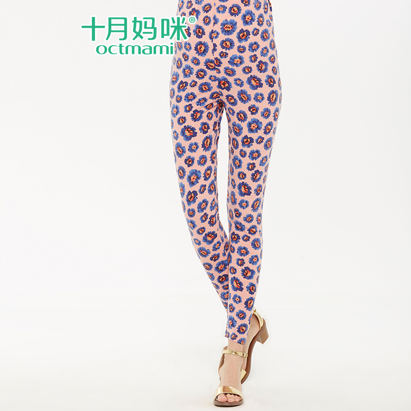 十月妈咪孕妇装春夏装七分裤 孕妇打底裤新款印花孕妇裤夏季长裤