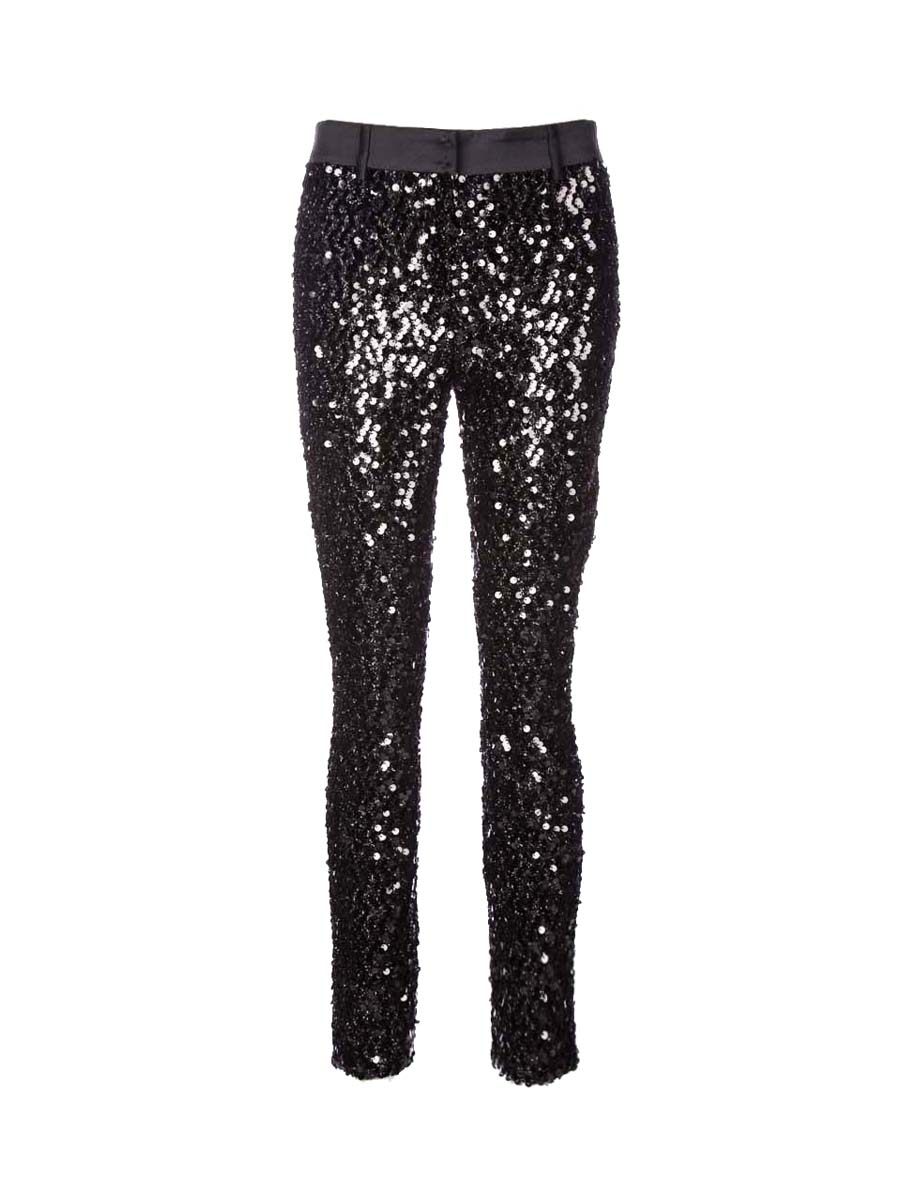 Dolce&Gabbana 黑色亮片饰修身长裤