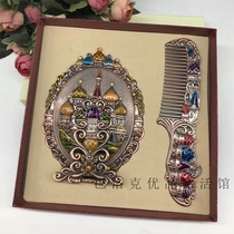 Russian Handle Mirror with comb Cosmetic Mirror Fold Suit Small Mirror Color Sio Style Castle Gift Box Dresser