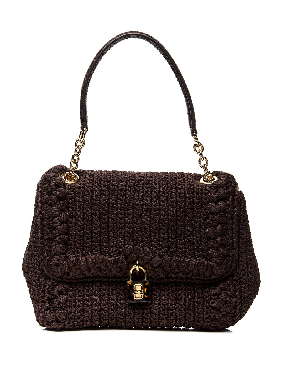 Dolce&Gabbana 咖啡色编织旋扣翻盖手提包