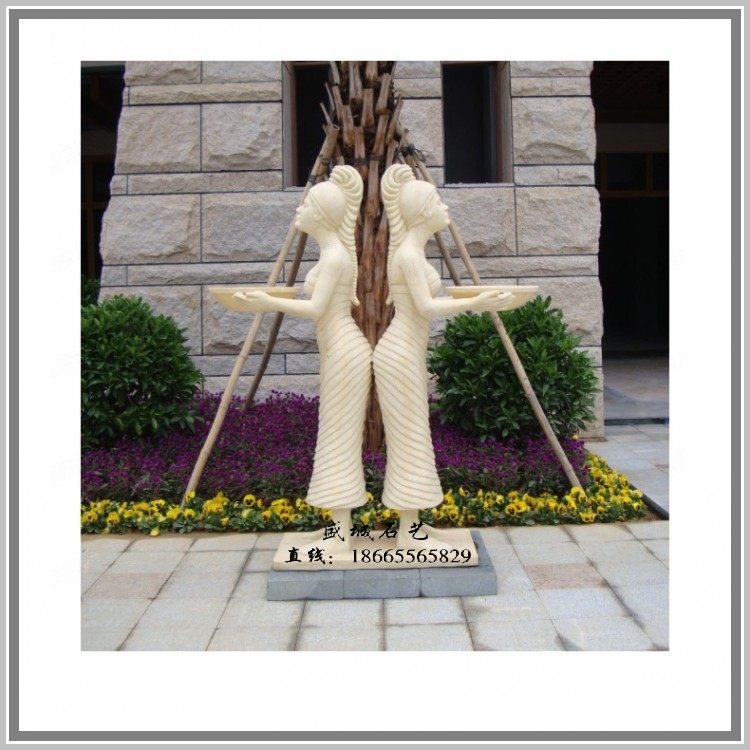 Sandstone European-style figure sculpture holding basin teenage artificial sandstone embossed sandstone flower pot garden forest landscape water spray sculpture