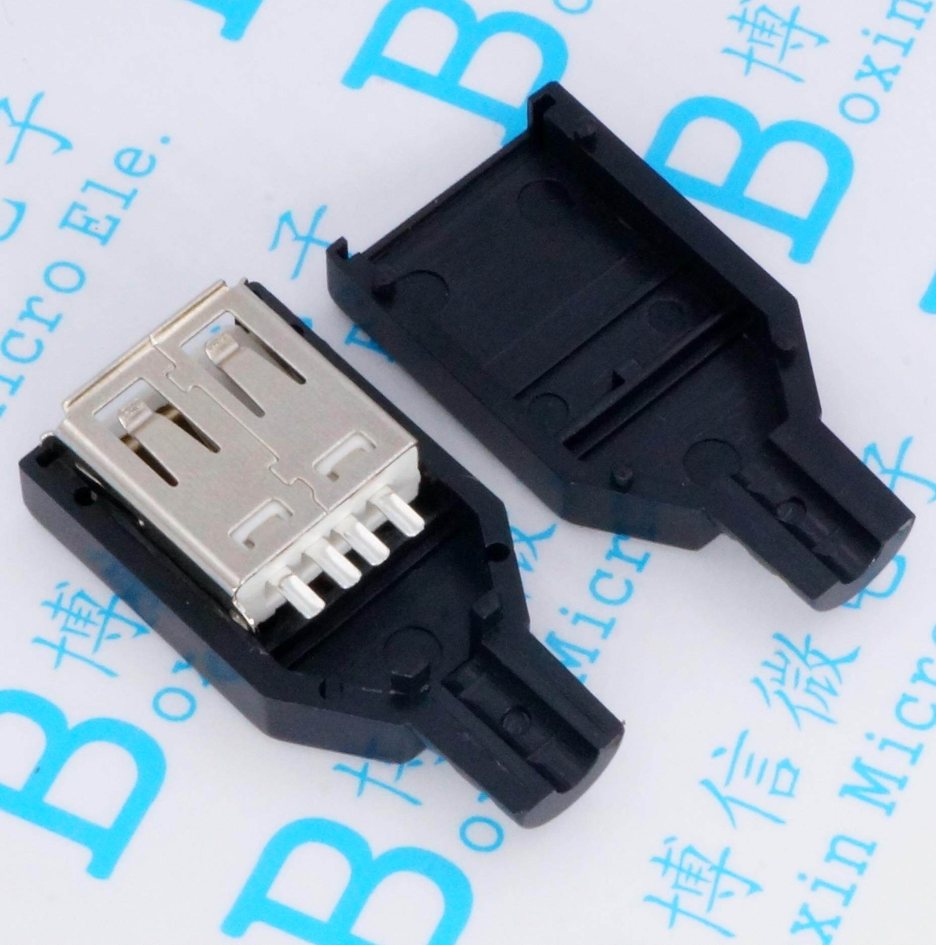 Three-piece set A female welding wire USB socket card box type USB female head A female A type welding wire type with plastic shell