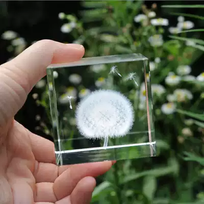 Dandelion non-specimen cube Plant Carved square Crystal paperweight Creative Birthday gift