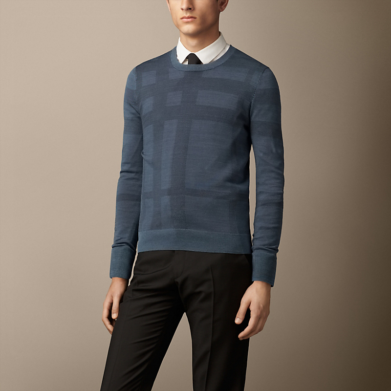 Burberry博柏利 男士格纹水手领丝质线衫 39309951
