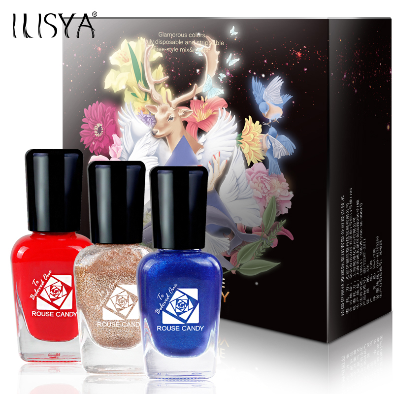 ILISYA水性可剥无毒指甲油指彩美甲 rouse candy3件套盒套装