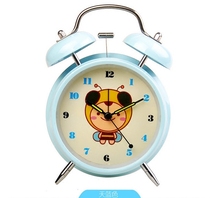 Student creative bedside fashion cartoon mute alarm clock table clock metal small alarm bell with night light bell is very loud