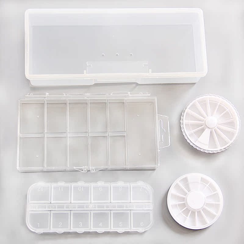 美甲用品 工具盒 大小塑料盒子甲片花边圆盘放钻盘指甲油手工产品