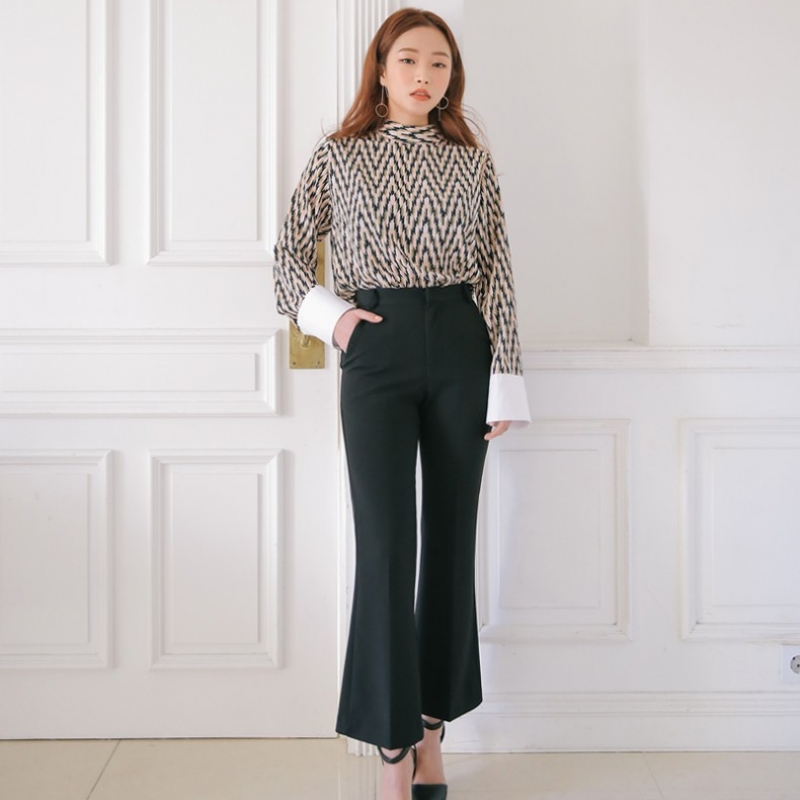 韩国stylenanda官方正品 腰带点缀纯色喇叭裤-黑色