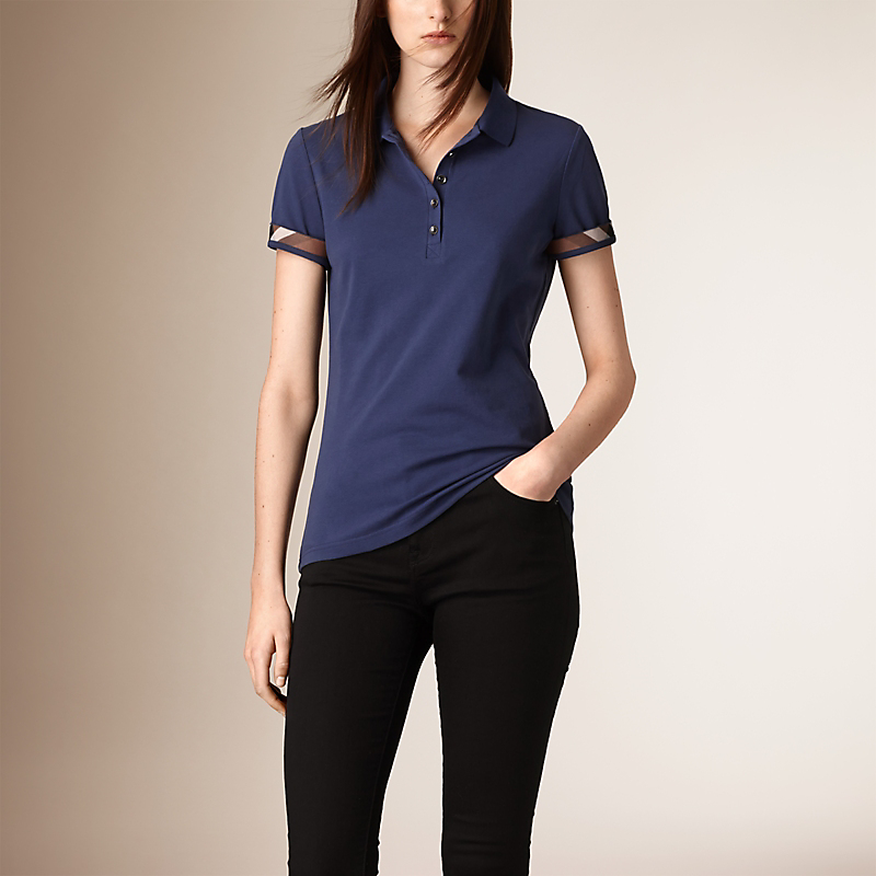 BURBERRY/博柏利格纹装饰珠地网眼布棉质 Polo 衫 45576951