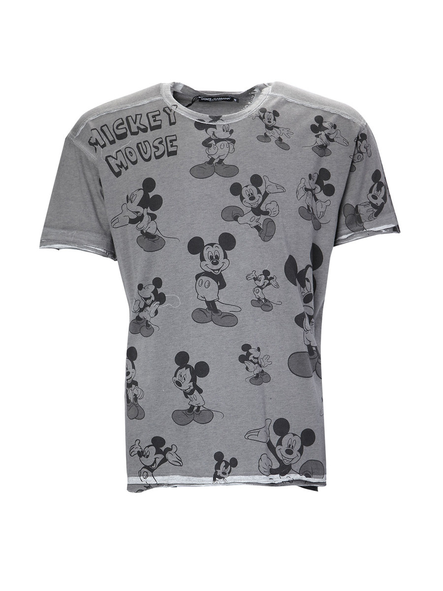Dolce&Gabbana 灰色圆领米奇印花短袖T恤