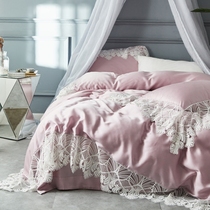 French high-end 80 imported water soluble lace Tencel four-piece European light purple nude sleeping princess style 1 8m bedding